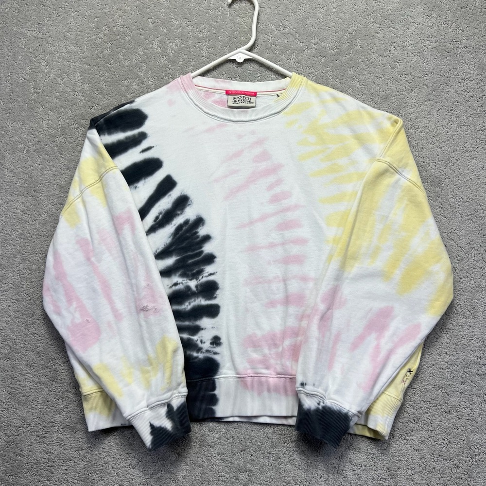 Scotch & Soda Amsterdam Sweatshirt Mens M White Pastel Pink Yellow Black Tie Dye